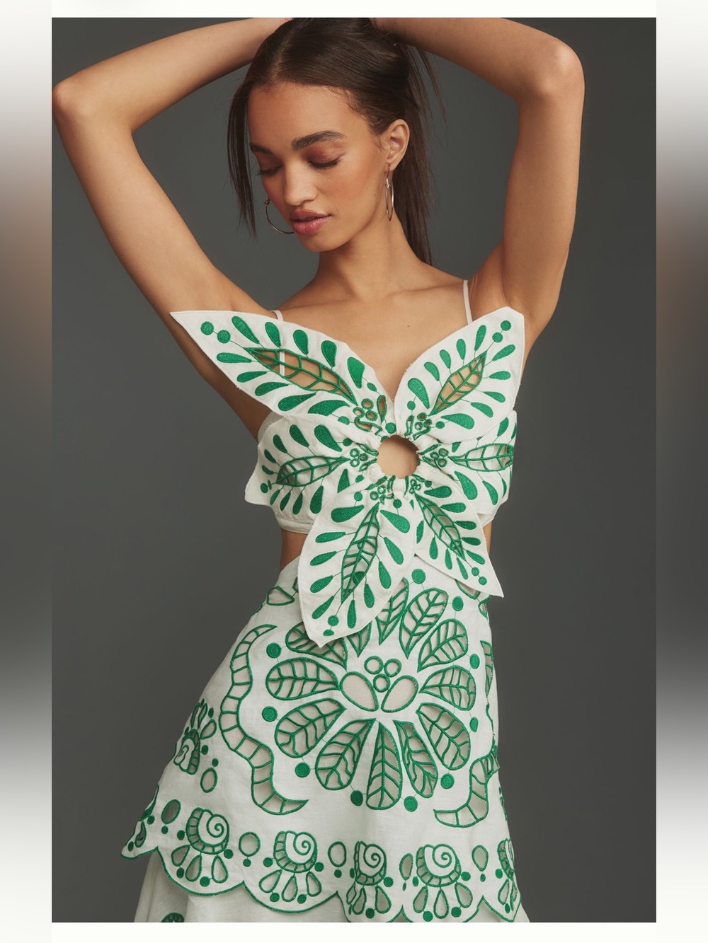 Farm Rio Tiered Eyelet Dress with Floral Cutwork - Picture 3 of 11